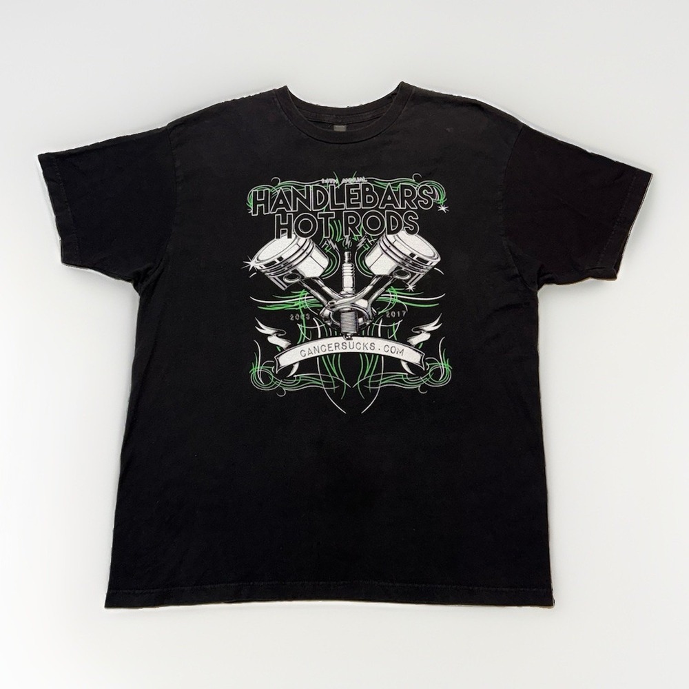 Vintage Handlebars and Hot Rod Cancer Sucks Motorcycle T-Shirt Black XL Harley